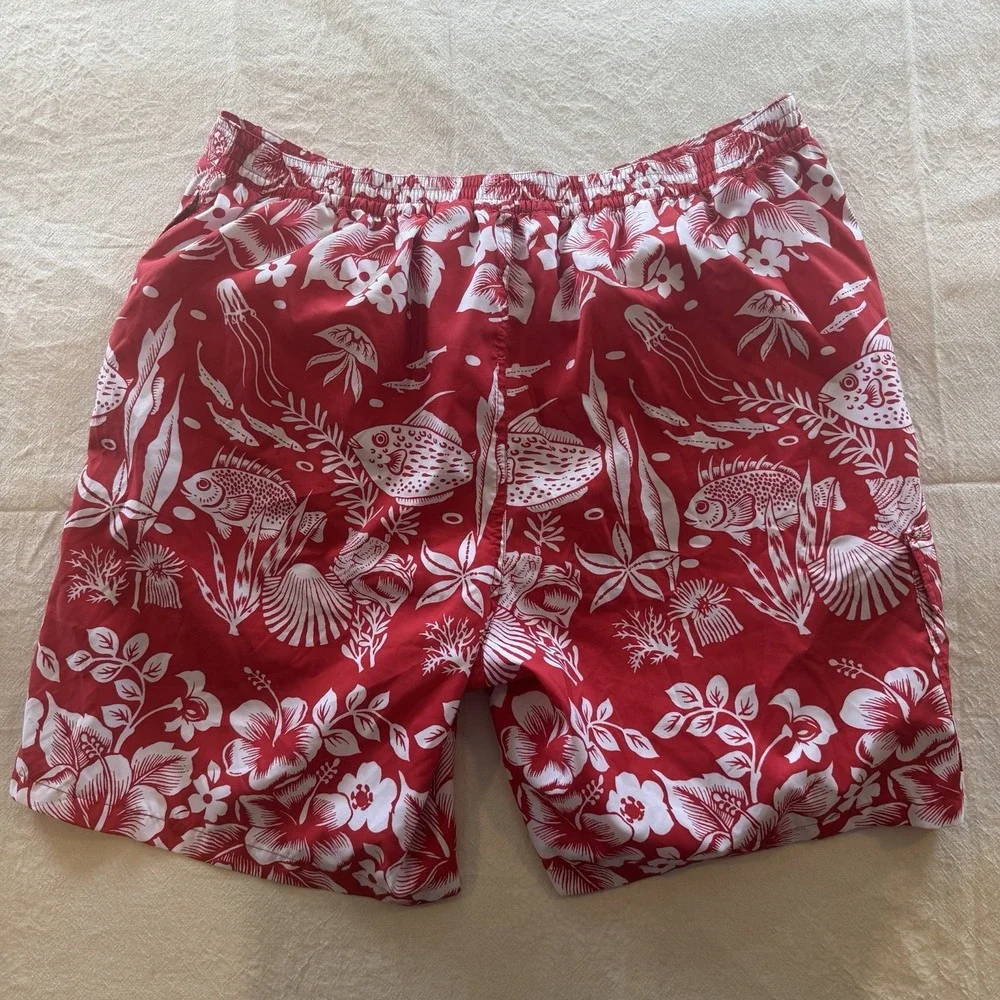 Polo Ralph Lauren Mens 2XB Red Tropical Fish Hibiscus Floral Lined Swim Trunks